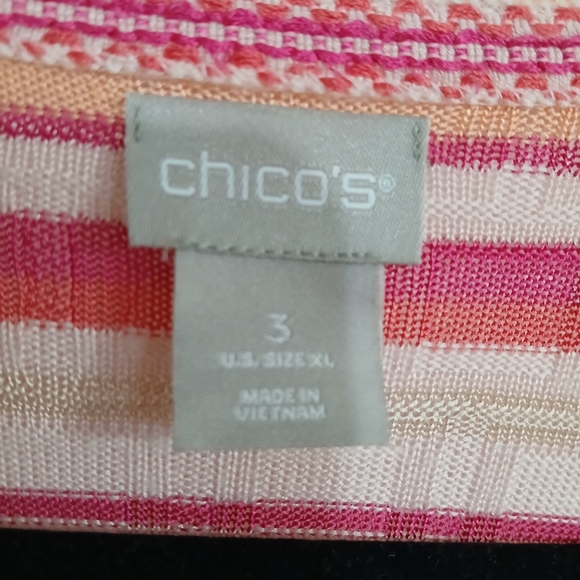 Chicos Pink Wave Striped  Women's Open Cardigan With Tassels Boho Coquette XL - Picture 4 of 6
